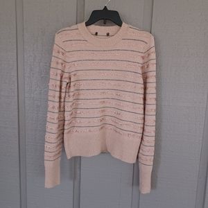 J. Crew Sequin Stripe Sweater Supersoft Yarn Crew Neck Color Hthr Camel Silver